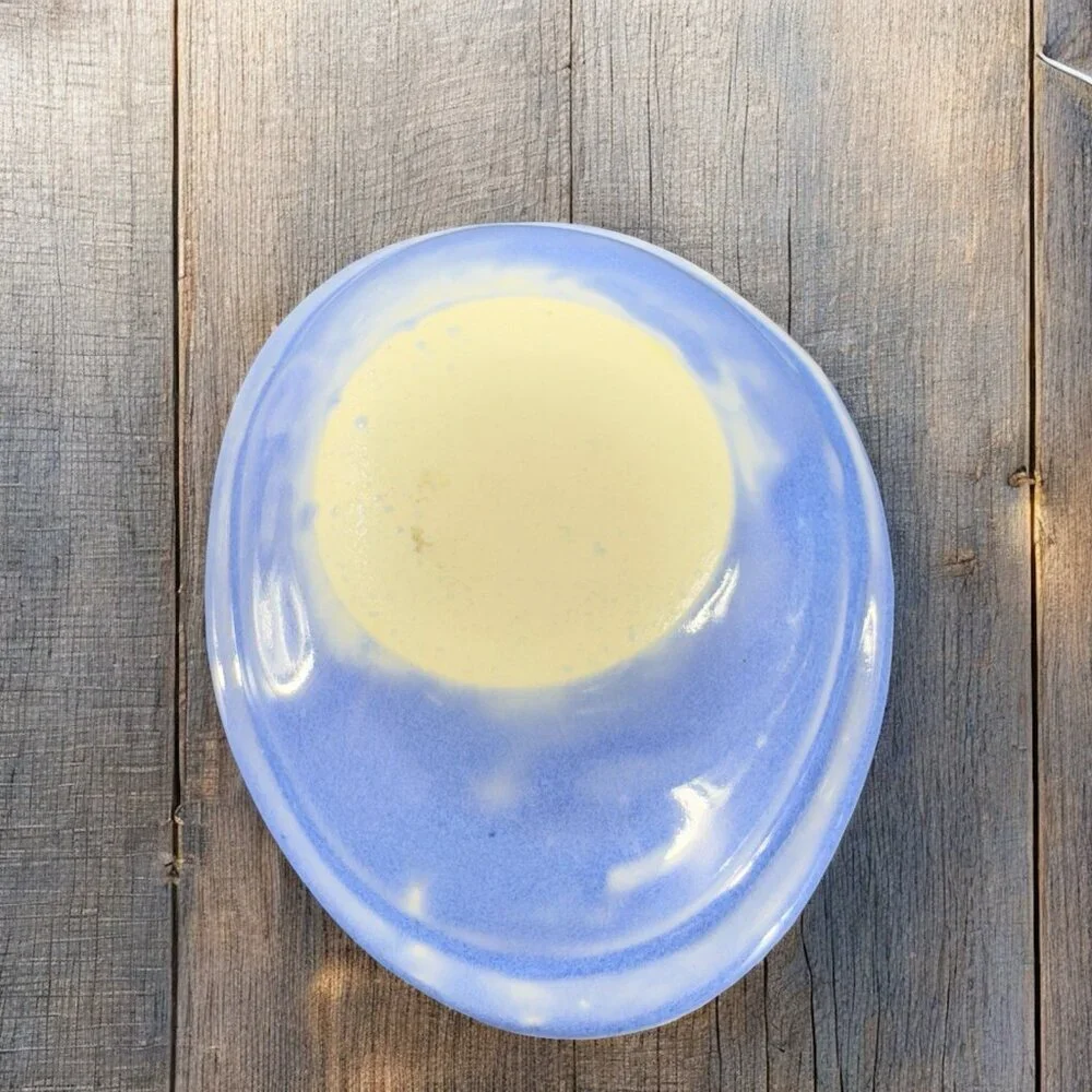 Vintage Yellowstone Pottery Ceramic Oval Trinket Holder Dish Small Plate Blue